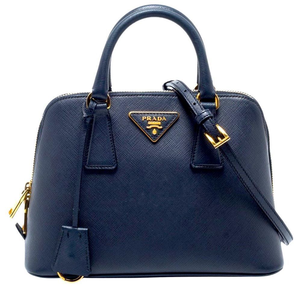 Auth Prada Small Baltic Blue Saffiano Lux Leather 2way Top Handle Promenade Bag